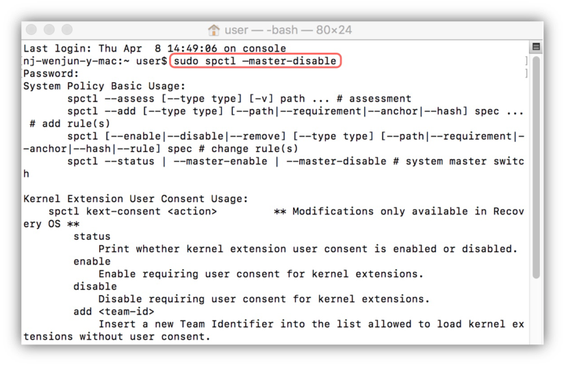 how to disable gatekeeper mac command