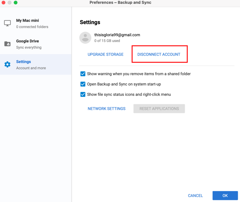 disconnect google drive for mac
