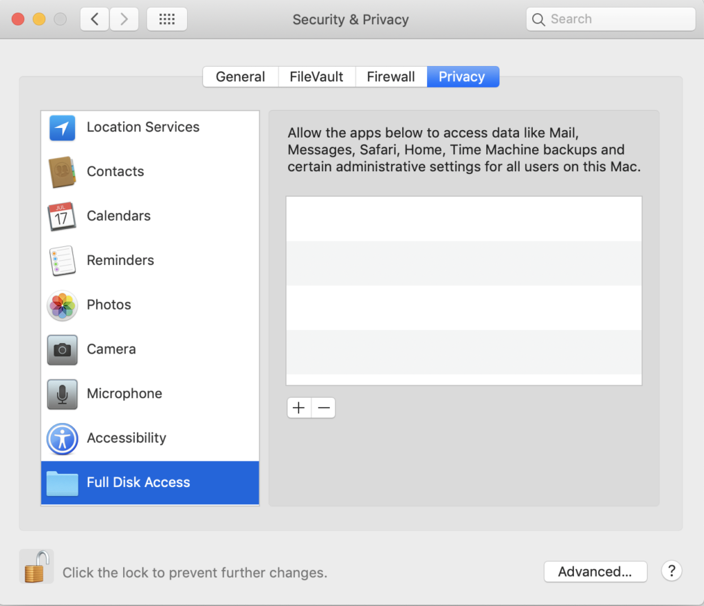 full disk access setting mac