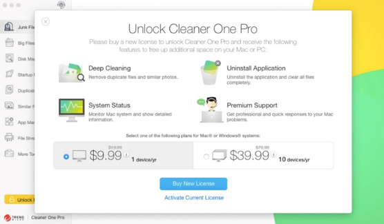 Unlock Cleaner One Pro inside the app