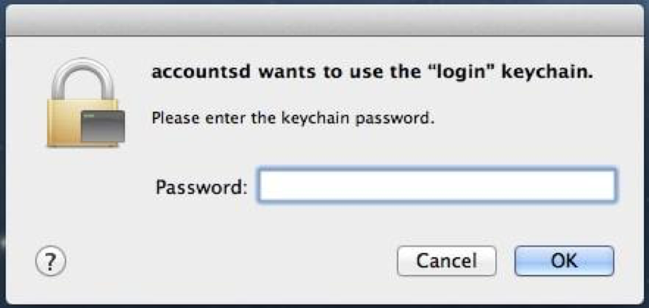 accountsd wants to use the login keychain.