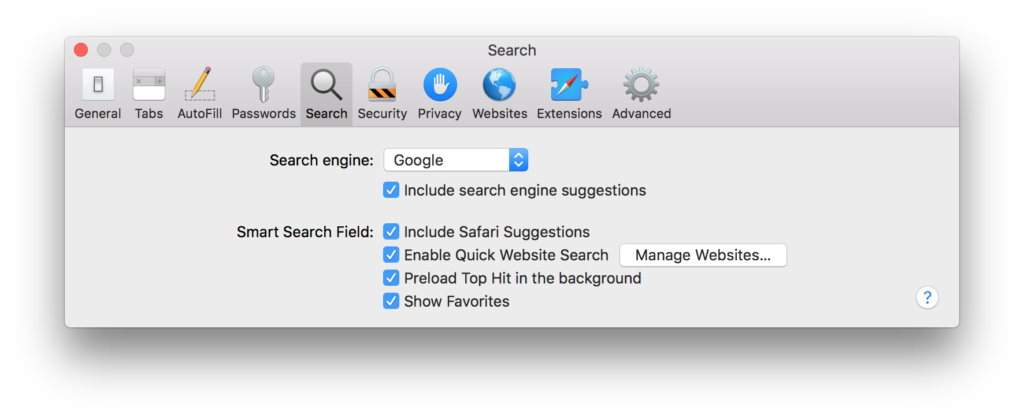 Check the default search engine for Safari