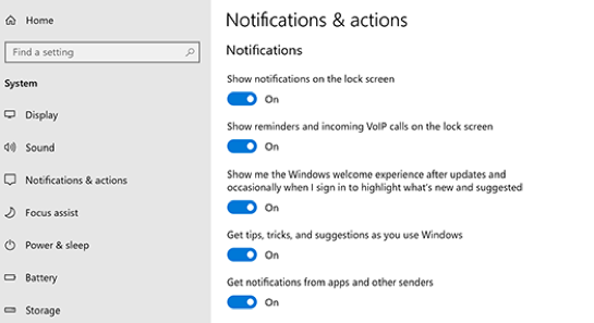 disable notification windows 10