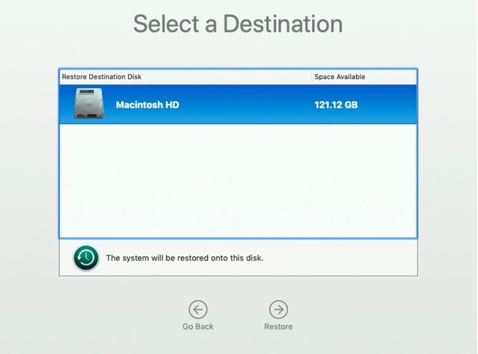 select a destination for the backup system