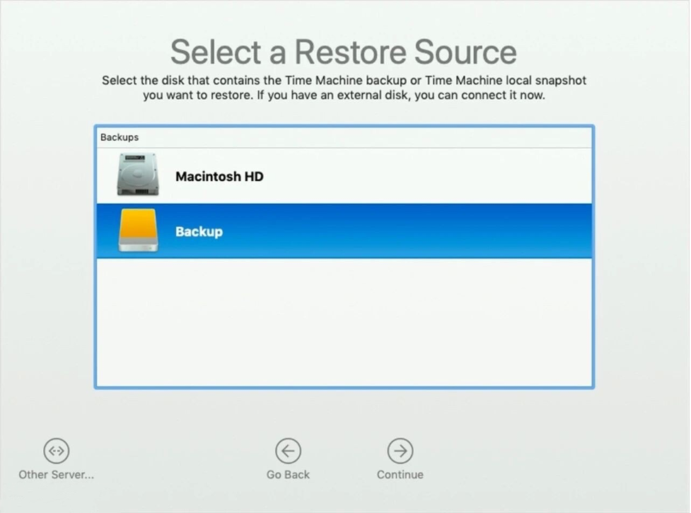 select a restore source