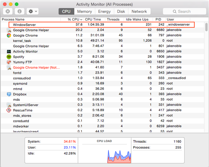 WindowServer high CPU usage