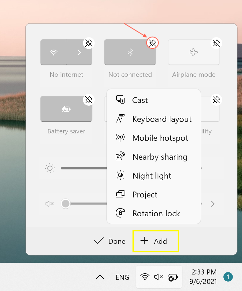 Add and remove items from Quick Settings menu.