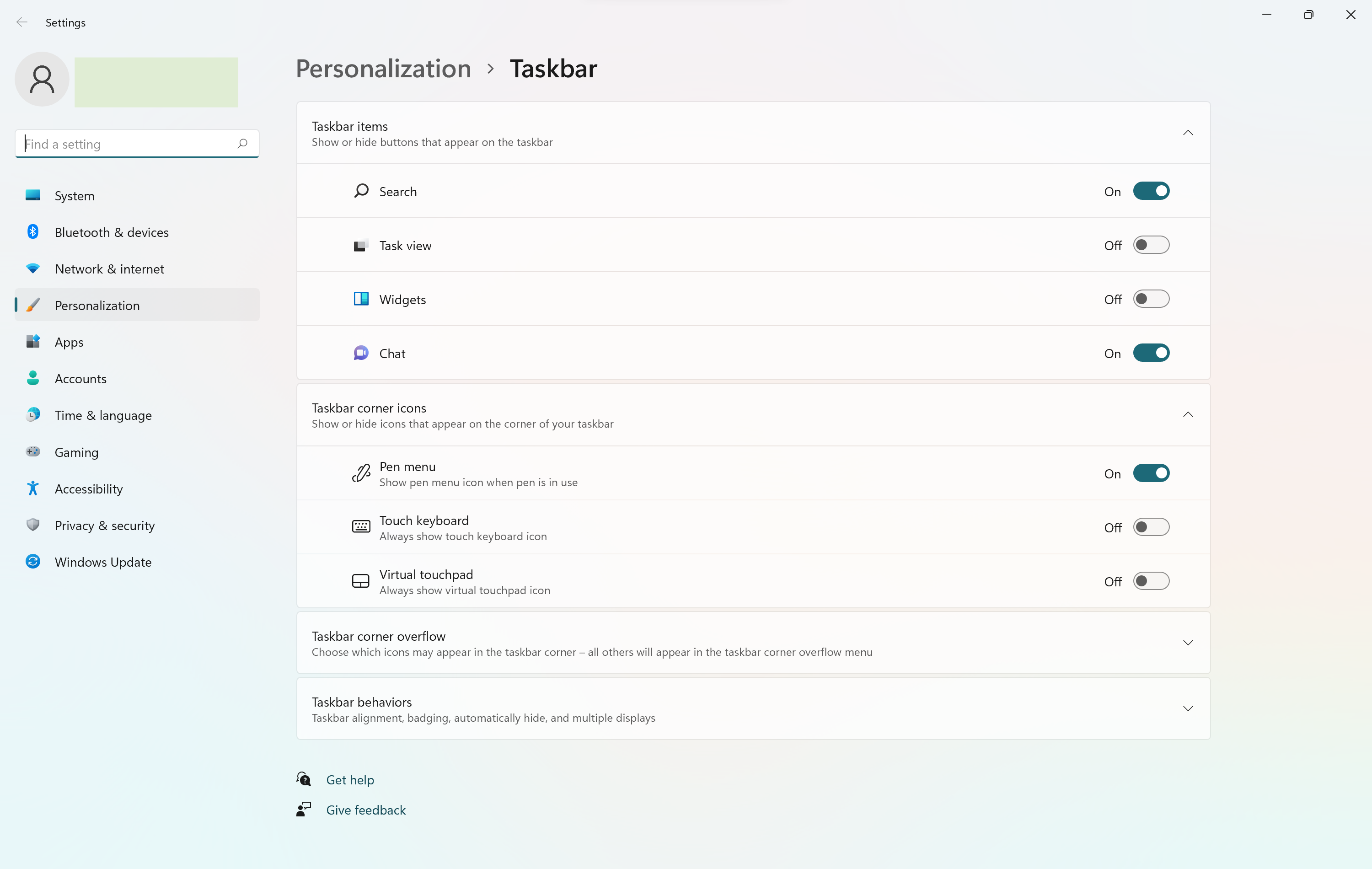the look of taskbar settings