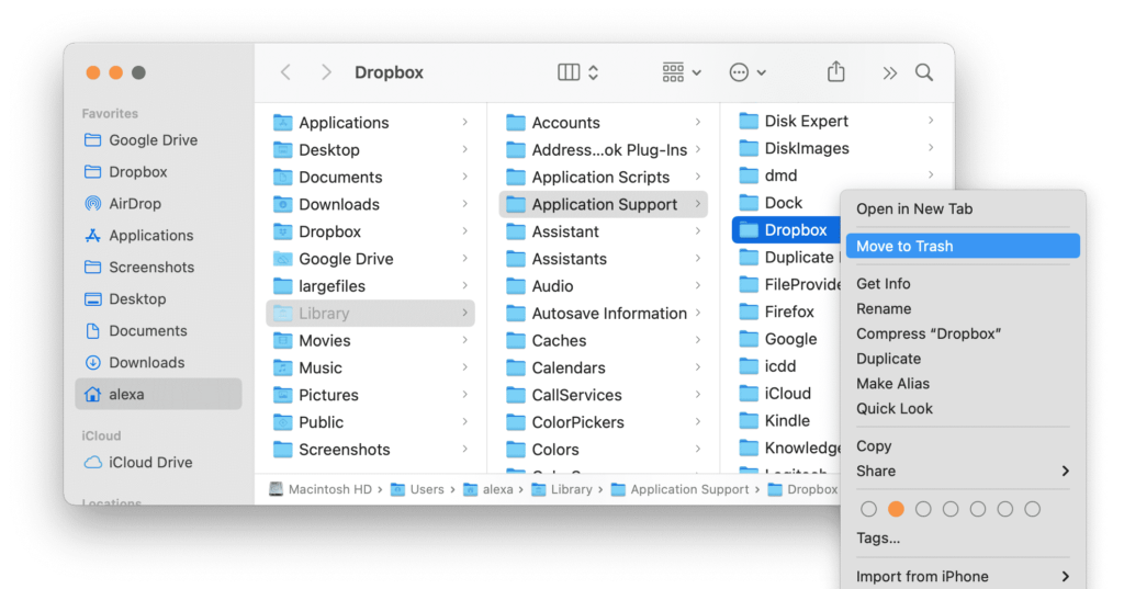 remove dropbox from mac