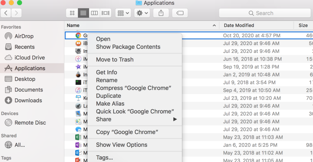 Finder - Applications - Move to Trash